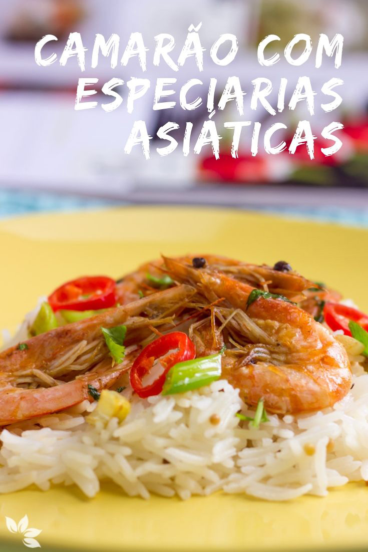 Camarão com especiarias asiáticas e arroz basmati