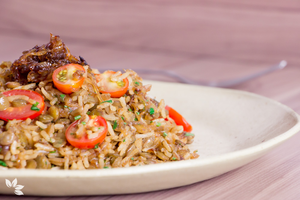 Receita de Arroz com Lentilha e Cebolas Caramelizadas