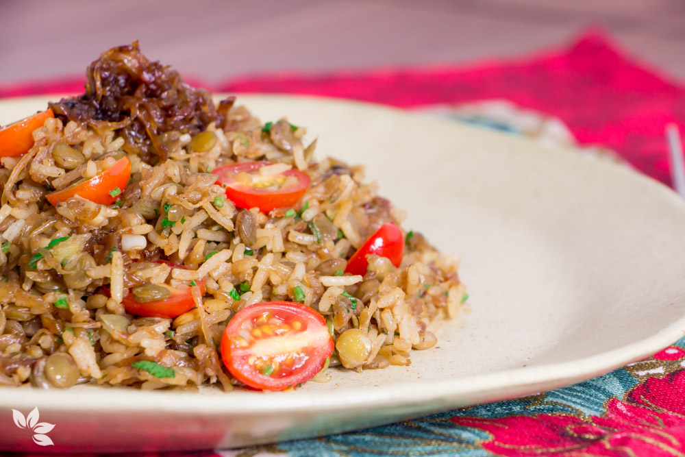 Receita de Arroz com Lentilha e Cebolas Caramelizadas