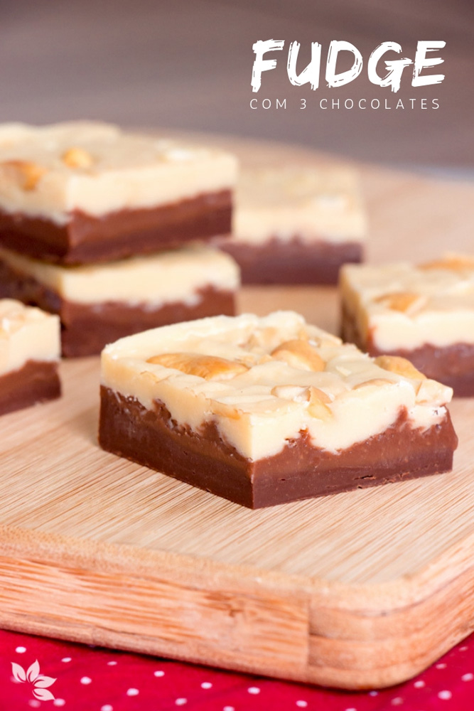 Receita fácil de fudge de chocolate com três chocolates.